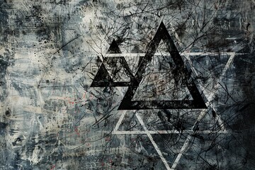 An illustration presenting the organizational structure of a conspiracy theory in raw, edgy artwork, accentuated with scratches for a rugged aestheti