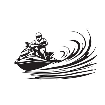 recommend clip art: Jet ski in cartoon, doodle style . Image for t-shirt, web, mobile apps and ui. Isolated 2d vector illustration in logo, icon, sketch style, Eps 10, black and white. AI Generative
