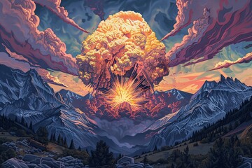 a large explosion in the mountains - obrazy, fototapety, plakaty