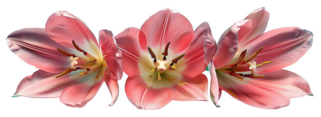 Pink and white tulip flowers, cut out - stock png.