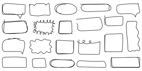 Hand drawn rectangle frame set.Doodle frame for textbox. Geometric Doodle border. Flat Vector illustration.	