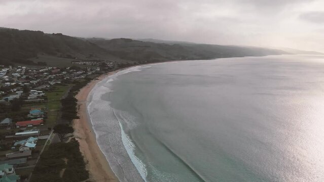 Amazing aerial view of Apollo Bay coastline, Great Ocean Road - Australia