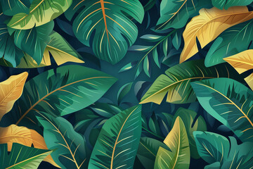 Fototapeta na wymiar Tropical leaves background with palm and monsterra leaves.