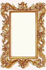 A beautifully rendered illustration featuring a luxurious golden frame surrounding a paper, set against a pristine white background, capturing the entirety of the frame in full view