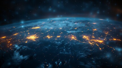 A mesmerizing view of Earth from space at night showcasing the beautiful lights of cities and the...