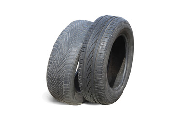 old worn damaged tires isolated on white background - 751750232