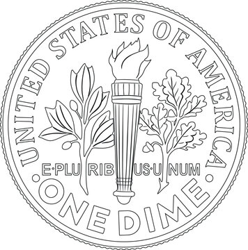 American dollar one dime coin vector design line art silhouette handmade.
