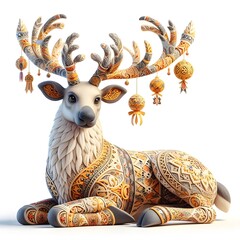 beautiful deer Reindeer Herders winter festivals in Russia 3d illustration - obrazy, fototapety, plakaty