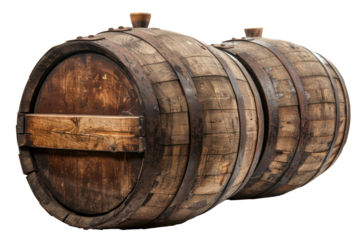 Vintage wooden barrels, cut out - stock png.