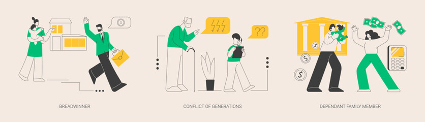 Family needs and communication abstract concept vector illustrations.