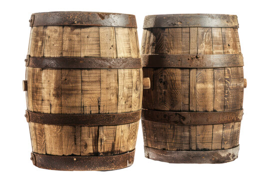 Vintage wooden barrels, cut out - stock png.