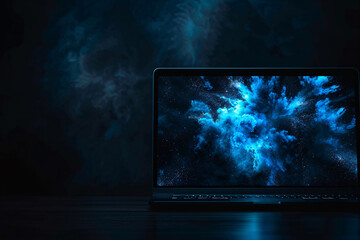 a laptop with a blue background