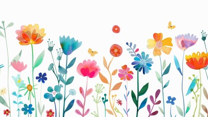 Fototapeta na wymiar Flowers digital illustration, spring design, watercolor hand painting. 