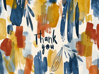Abstract thank you card design with colorful brush strokes and artistic flair