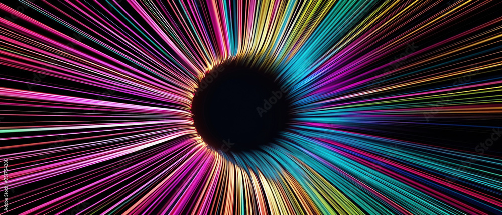 Aufkleber abstract multicolored curve lines in dark space, perspective view of light trails in cyberspace. dig