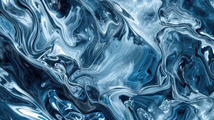  close-up of blue and white marble with a swirling pattern of veins. The marble is smooth and polished, with variations in the blue color from deep navy to light sky blue. 