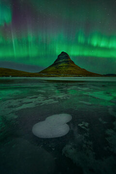 Majestic Northern Lights over Kirkjufell Mountain