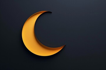 a yellow crescent moon on a black background - obrazy, fototapety, plakaty