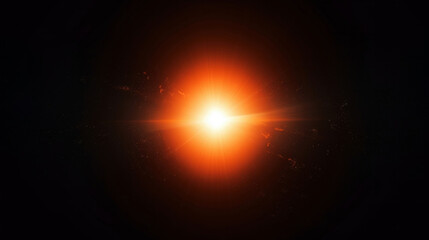 An amber light from the sun is shining in the dark sky. Sun with lens flare. High quality photo