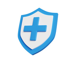 3D shield icon. Medical health protection shield. Health care, health insurance concept. Immune system shield. 3d illustration