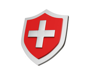 Obraz premium 3D medical health protection shield icon. Health care, health insurance concept. Immune system shield. 3D red shield icon with cross. 3d illustration