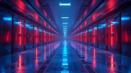 Fototapeta premium Data center, digital information storage room with server hardware 