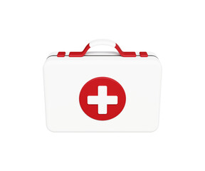 Obraz premium 3D first aid kit icon. Medications for emergency. Medical equipment. Medical supplies, doctor suitcase. 3d illustration