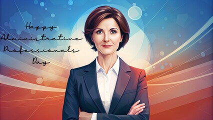 Celebrate Administrative Professionals Day with Stylish Admin Lady Illustration & Abstract Background