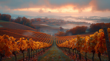 Splendid vineyards landscape in South Styria near Gamlitz. Autumn scene of grape hills in popular...