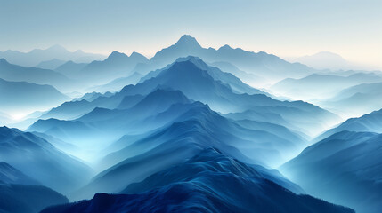 Gradient Blue Mountains, Abstract Art, Generative AI.