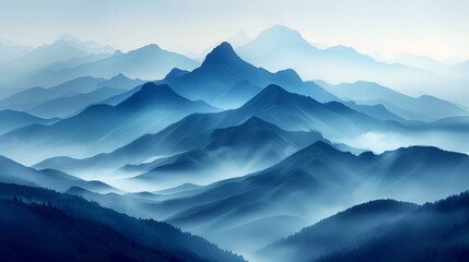 Gradient Blue Mountains, Abstract Art, Generative AI.