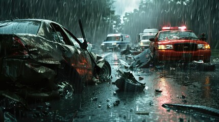 skid car crash rain