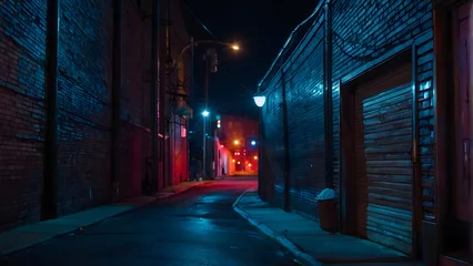 Kussenhoes Alley Night With Red And Blue Neon Lights © ZADpro