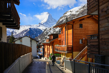 Wooden chalet in the car-free ski resort of Zermatt in the Canton of Valais, Switzerland - Luxury...