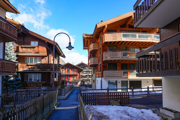 Wooden chalet in the car-free ski resort of Zermatt in the Canton of Valais, Switzerland - Luxury...