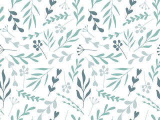 Fototapeta premium Abstract Botanical Seamless Pattern. Green Silhouette branch leaves. Hand drawn Twigs. Natural plant simple Background for wallpaper, packaging, cover. Spring Summer organic Illustration