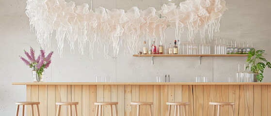 Modern Minimalist Bar Interior with Elegant Floral Decoration