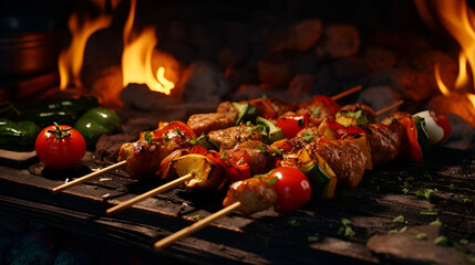 May holidays frying shish kebab outdoors on the grill 