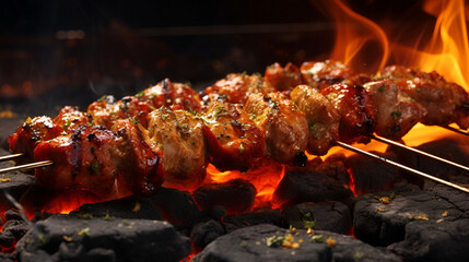 May holidays frying shish kebab outdoors on the grill 