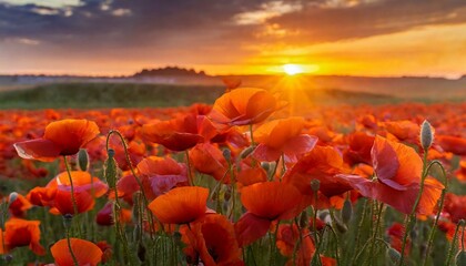  Poppy Fields. Sunset Blooms  - obrazy, fototapety, plakaty