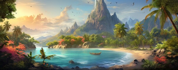 tropical island landscape - obrazy, fototapety, plakaty