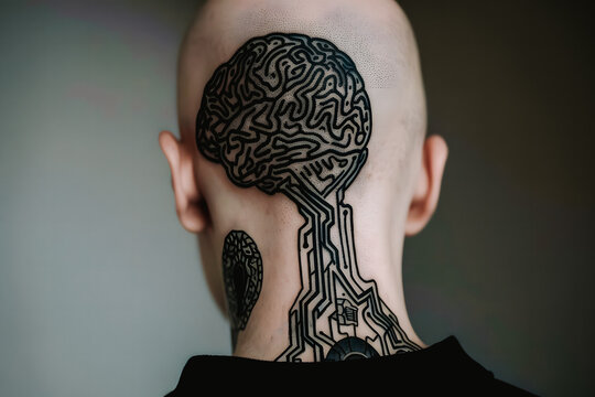 Tatouage orginal sur crane d'un homme