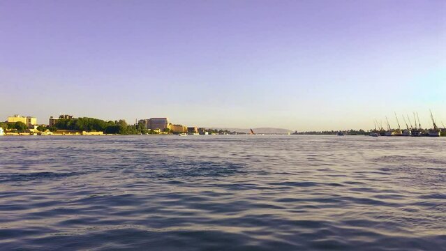 July 22, 2021 - Nile River, Luxor Egypt. Crossing the Nile by private boat from the West Bank to the East.