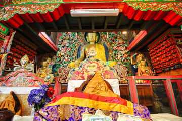 Buddha deity at the Dawa Choling Tibetan Monastery in Tengboche, largest gompa in the...