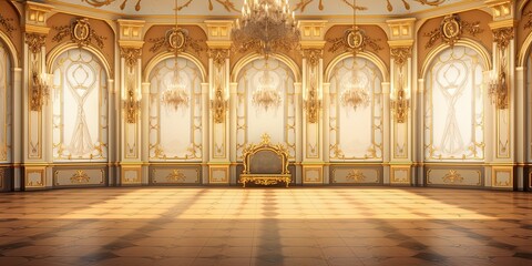 A classic extravagant European style palace room with gold decorations. wide format