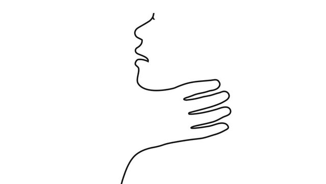 Abuse, domestic violence or physical attack concept with victim being strangled, feeling hurt and crying. Animated drawing, line art.