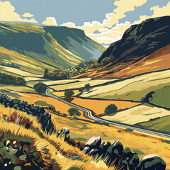 Rocks and valleys at the Peak District National Park (AI generated poster).