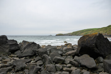Fototapeta na wymiar Rocks on the coast in Porth Ysgo, North Wales