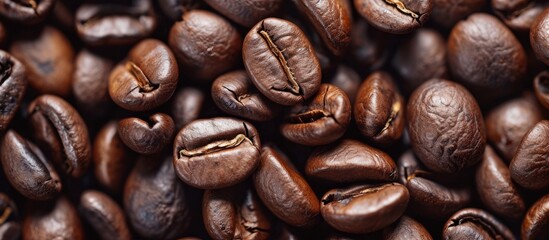 Fototapeta premium Roasted coffee beans background for aromatic brewing coffee drink concept