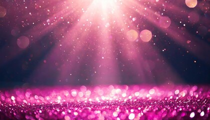 pink glitter lights show on stage with bokeh elegant lens flare abstract background dust sparks background - obrazy, fototapety, plakaty